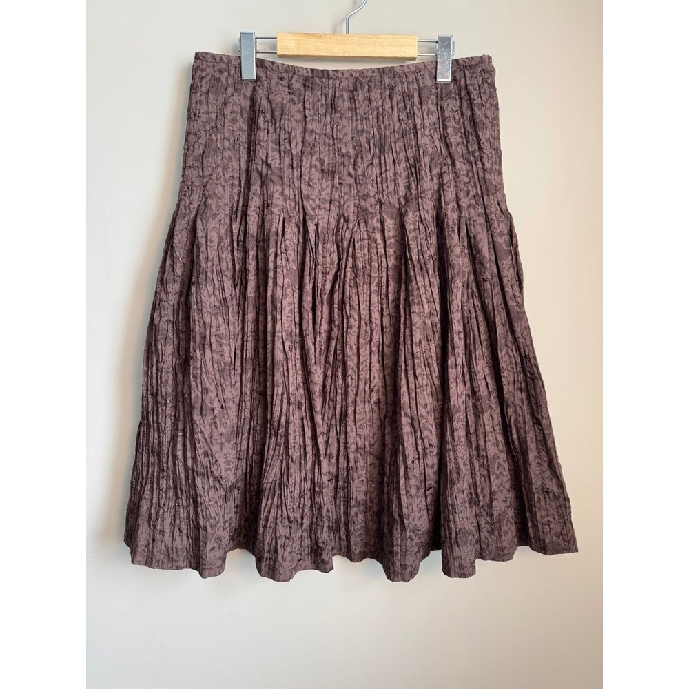 Bianca Nygard Vintage‎ Chocolate Brown Floral Embroidered Crinkle Pleat Skirt 10